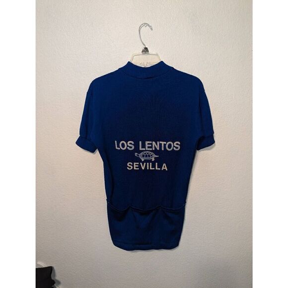 Vtg Sancheski Cycling Jersey Sz Small Blue 1/4 Zip Wool Hole at Shoulder Seam - Picture 6 of 13